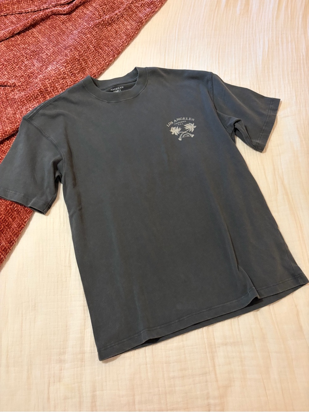 American Eagle Outfitters Oversized  LA Graphic Tee - Charcoal Gray